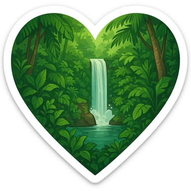 heart with a lush jungle and waterfall, clean digital illustration, no background sticker