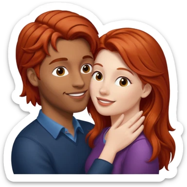 mujer pelirroja pelo largo besando a un hombre de pelo café sticker