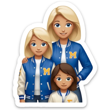 smiling mother in letterman jacket Blue eyes, Name is Tini, two Little girls sticker