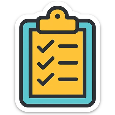 clipboard icon, colorful and playful sticker