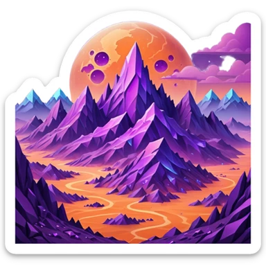 planet, crystal Planet, surface covered in glowing crystals mountains and dust sticker