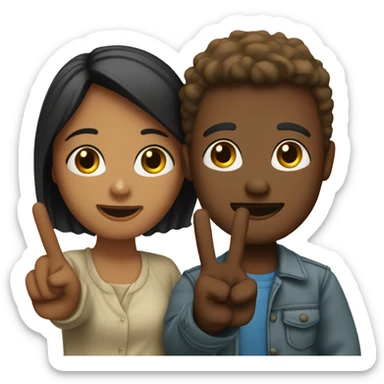 Couple doing the peace sign with their hands  sticker