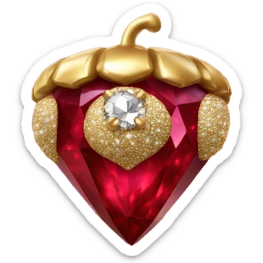 sparkling Ruby Acorn like diamond with stem made of gold sticker