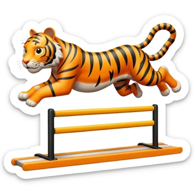 A cartoon tiger jumping over a hurdle on a track  sticker