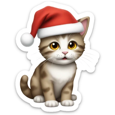 Create a kitten wearing a santa hat sticker