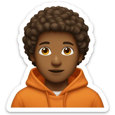 Boy with tan skin and a fluffy orange hoodie sticker