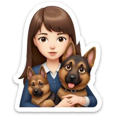 a brown long hair with bang beautiful hong kong pale skin girl holding one German Shepherd sticker