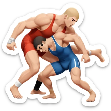 An icon representing freestyle wrestling, with two athletes engaged in a dynamic struggle on the mat. One wrestler attempts a takedown while the other counters, showcasing agility and technique. The background features a stylized wrestling ring with minimal design elements, emphasizing the action.  sticker