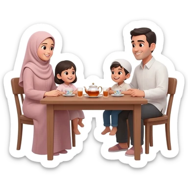 happy family islam sitting on table talking sticker
