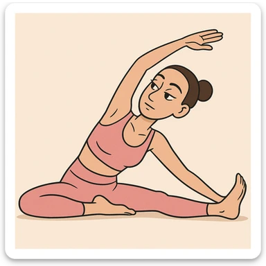 person stretching in a pink yoga set, calm and focused, clean background sticker