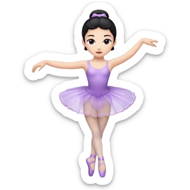 Cinematic Light Purple Ballerina Portrait Emoji, rendered in a realistic, vector-style with minimal shading.  with porcelain skin, smooth deep black hair falling in soft waves, and calm, inviting eyes. sticker