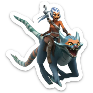 mad ahsoka riding a giant marine monster sticker