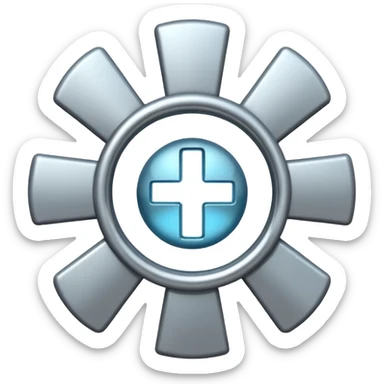medical physics symbol combining a stethoscope and an atom, or a medical cross with atomic or radiation symbol sticker