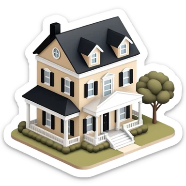 Isometric exterior little black, beige, and white house, dollhouse style 3D realistic  sticker
