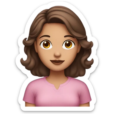 brunet girl with brown eyes with mac book pink sticker