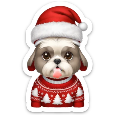 silver gray shih tzu christmas sweater and hat sticker