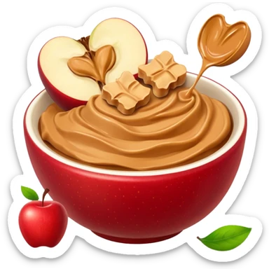 apple chunks in bowl with peanutbutter sticker