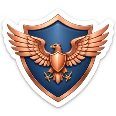 a navy blue shield with large copper wings sticker
