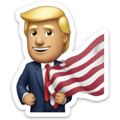 president trump with the american flag in his hand sticker