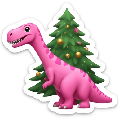 Pink dinosaur with new year tree sticker