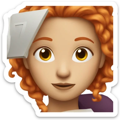 White woman with red hair read book sticker