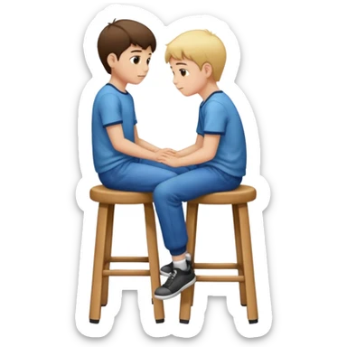 a boy is sitting on a stool seeing whole body on left side sticker