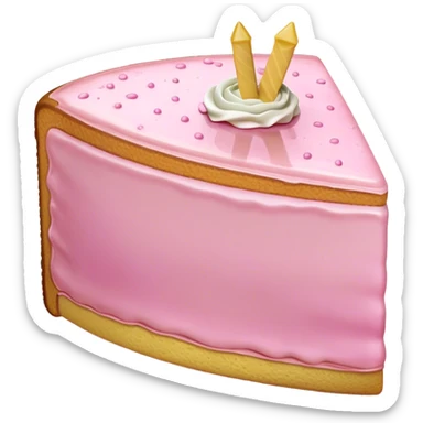 sweet simple slice of sponge cake with pink frosting on the outside, pointing right sticker