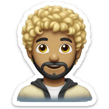 boy blonde with surfer curly hair and black beard, pronounced jaw sticker