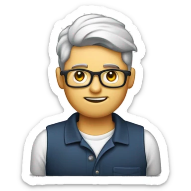 homem de camisa polo com um borrifador em uma mão e um planner na outra mão sticker