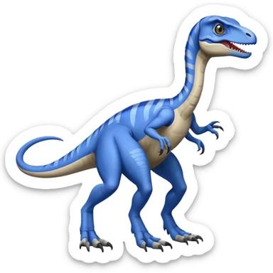 Gray velociraptor with a blue line on it's back 2 legs 2 arms and 1 tail sticker
