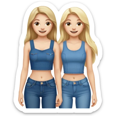 a long hair brunette pale girl and a blonde girl in jeans and crop tops smiling friends sticker
