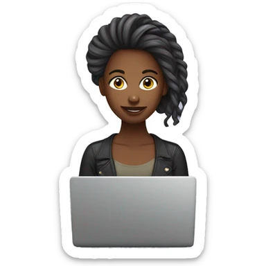 Female Graphic designer working in laptop having her hair in a pun sticker