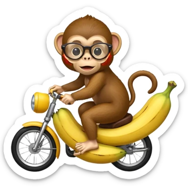 A monkey with cool glasses riding on a banana sticker
