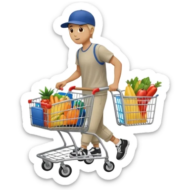 full body of a man pushing a shopping cart inside a supermarket sticker