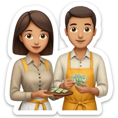 an Arab man giving money to a server woman sticker