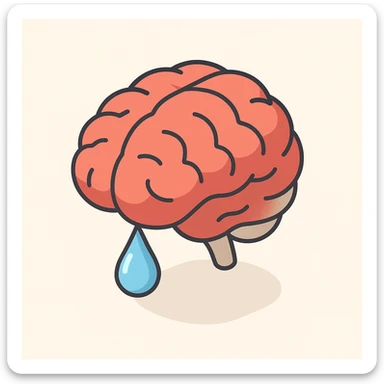 brain with a drop of water, symbolizing tears and emotional release, simple form, clear shadows and highlights, 2D isometric style sticker