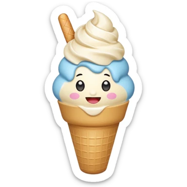 cono de helado de vainilla kawaii con ojitos sticker
