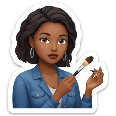 Hyper Realistic 30 year old black woman doing her own make up with toned down clothing sticker