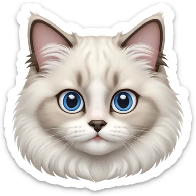 cinematic-adorable-big-eyed-fluffy-ragdoll-cat-portrait-emoji,-head-tilted-playfully-with-a-sweet-expression,-fluffy-white and grey-fur,-simplified-yet-irresistibly-cute-features-with-large,-expression, blue eyed ragdoll cat sticker