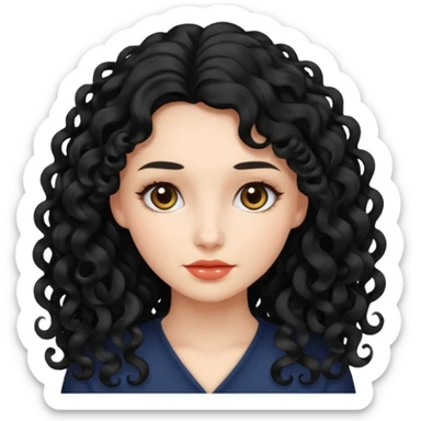 persona mujer con piel clara y rizos suaves color negro y largos  y sin volumen sticker