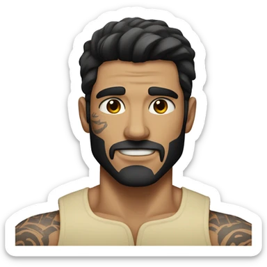 Muscular tattooed man with dark hair and dark eyes  sticker