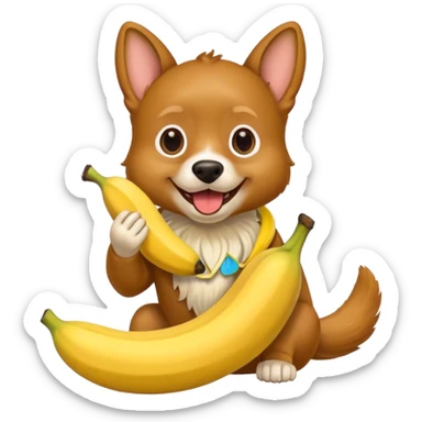 A dog eating a banana sticker
