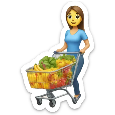 a mother with a wheelbarrow full of groceries is shopping in a supermarket sticker