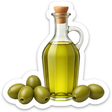 olive oil bottle with green olives, simple, no text sticker