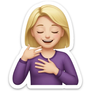 A person laughing with one hand pointing straight and one hand on his stomach with laughing tears in his eyes and closed eyes and straight pointing hand straight sticker