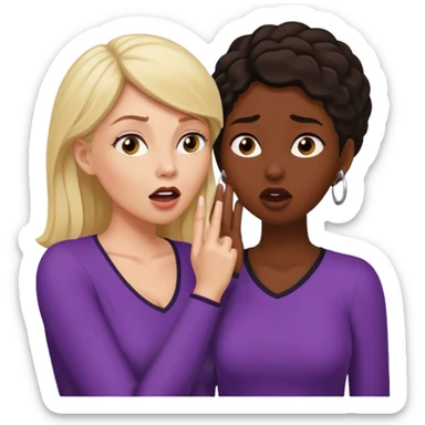 Devious white woman whispers gossip in shocked black woman's ear. sticker