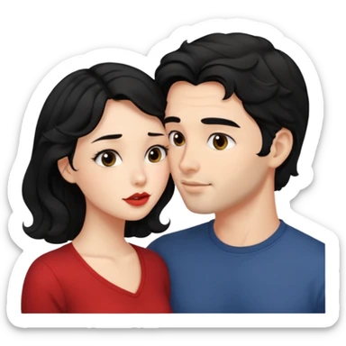 a handsome man with black short wavy hair, no beard, clean face tries to kiss a cute woman who has long~~ black hair sticker