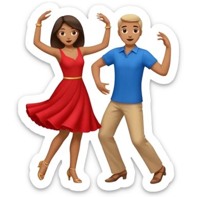 two people dancing- one wearing read and one wearing bue sticker