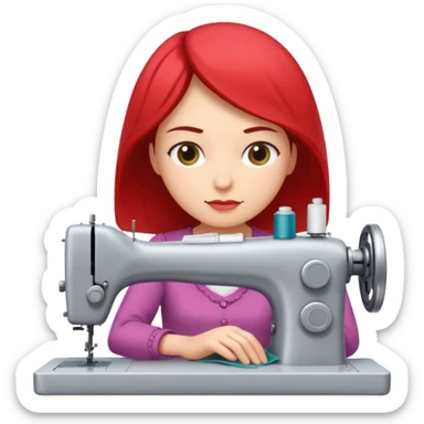focused woman sewing fabric on a sewing machine sticker