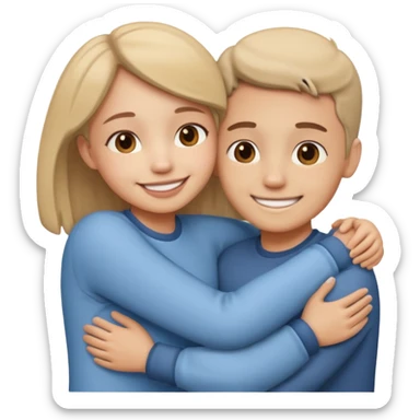 two people hugging side by side, smiling, rounded cute style, soft shading sticker